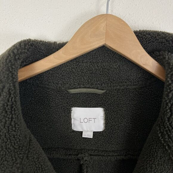 LOFT Faux Suede Shearling Aviator Coat Womens Plus Size XXL Olive Green - Picture 7 of 8